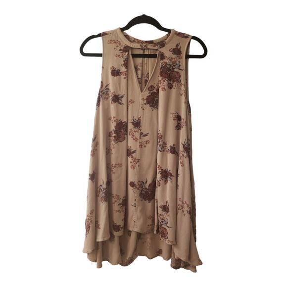 Free People Womens Tree Swing Tunic Dress Beige Multi Floral Button Cutout XS - Picture 2 of 10